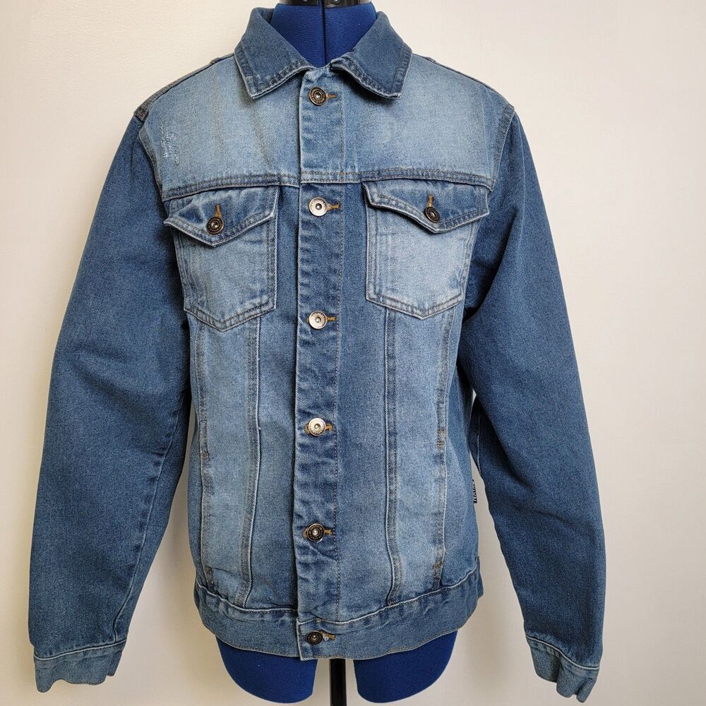 Brooklyn Cloth Mfg Co Mens Long Sleeve Distressed Classic Blue Jean Jacket M
